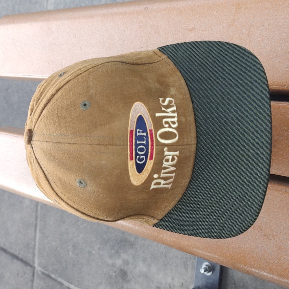 Vtg 1991 River Oaks Golf Embroidered Leather Strapback Hat Cap Made In Usa